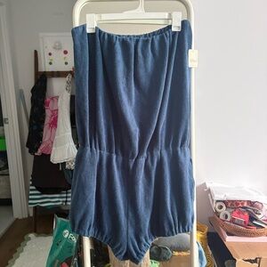 New! Free People Navy Blue Textured Strapless Romper